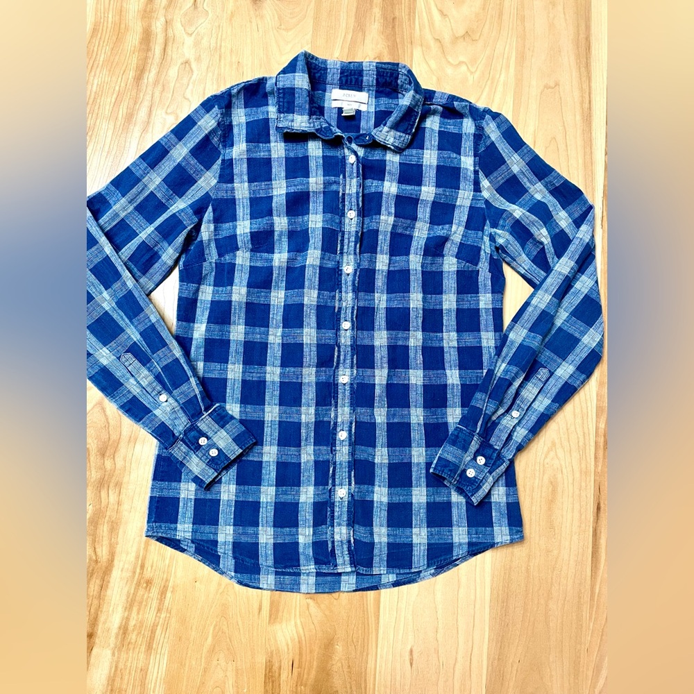 J. Crew Boys Blue Plaid Long Sleeve Button-up